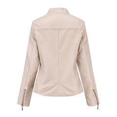 Khaki Classic Style Stand Collar PU Leather Jacket TQK280092-21