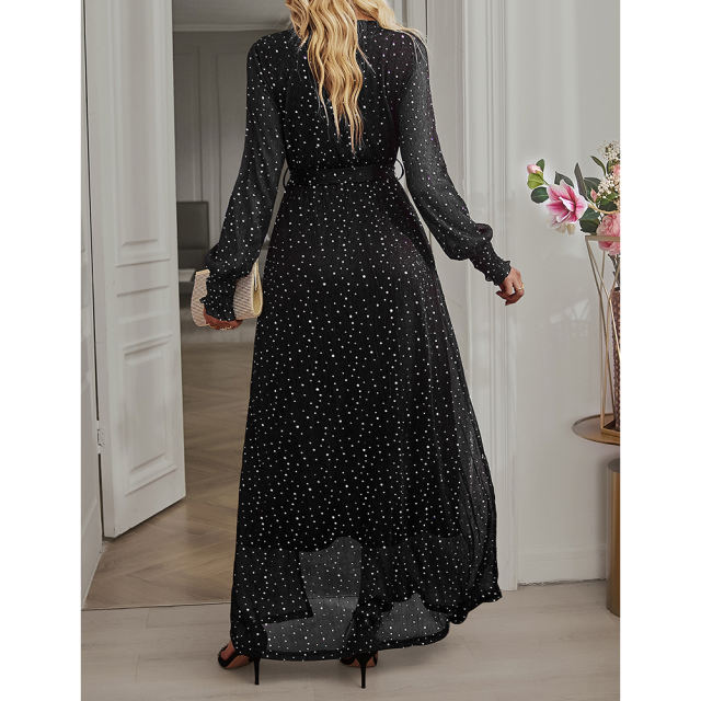 Black Sequin V Neck High Split Maxi Dress TQK311352-2