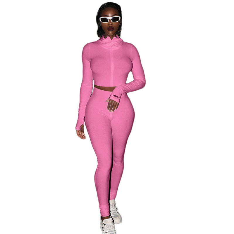 Rosy Cotton Blend Zipper Datail Long Sleeve Top with Pant Set TQK710132-6
