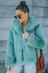 Green Collared Side Pockets Winter Fuzzy Coat LC8512420-9