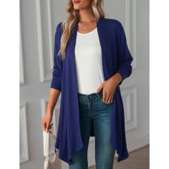 Navy Blue Cotton Blend 1/2 Sleeve Lightweight Small Coat TQK280179-34