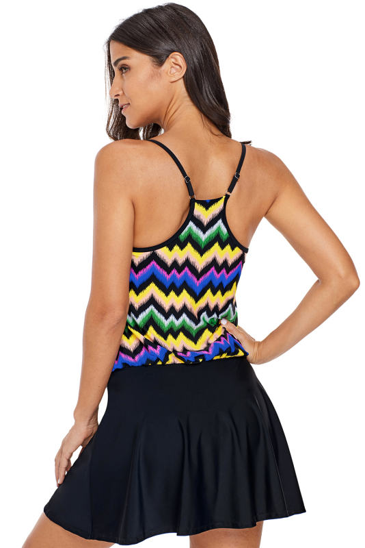 Rainbow Fuzzy Zigzag One-Piece Swim Dress