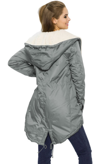 Gray Asymmetric Hooded Fleece Winter Coat