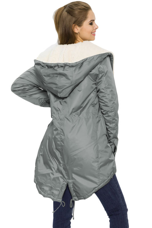 Gray Asymmetric Hooded Fleece Winter Coat