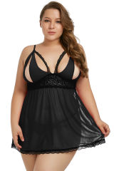 Black Plus Size Peek-a-boo Valentine Babydoll LC31143-2
