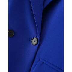 Blue Lapel Collar Button Solid Color Blazer TQK260054-5