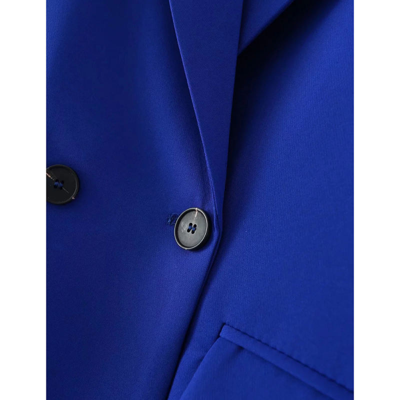 Blue Lapel Collar Button Solid Color Blazer TQK260054-5