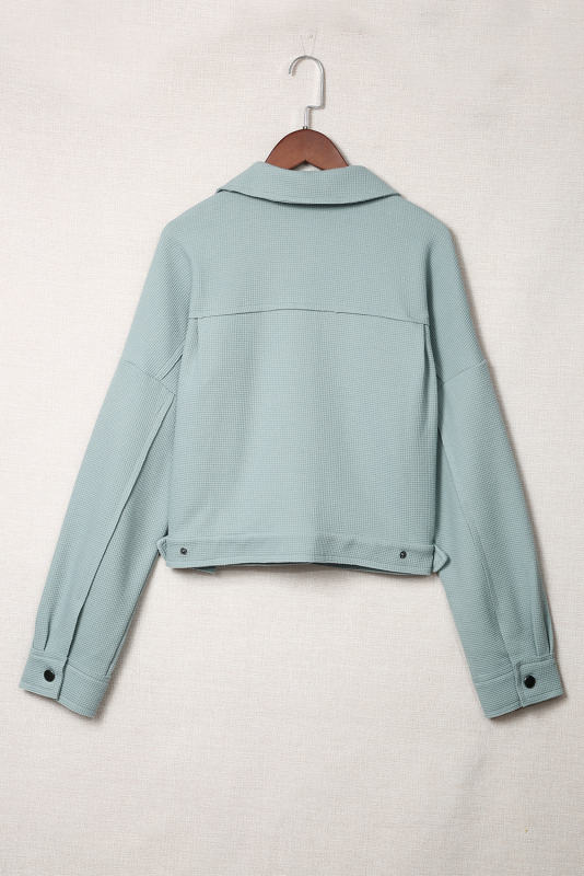 Sky Blue Waffle Knit Buttons Cropped Jacket with Pockets  LC8512529-4