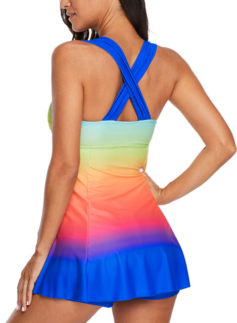 Royal Blue Ombre Tie Dye Swim Dress With Shorts
