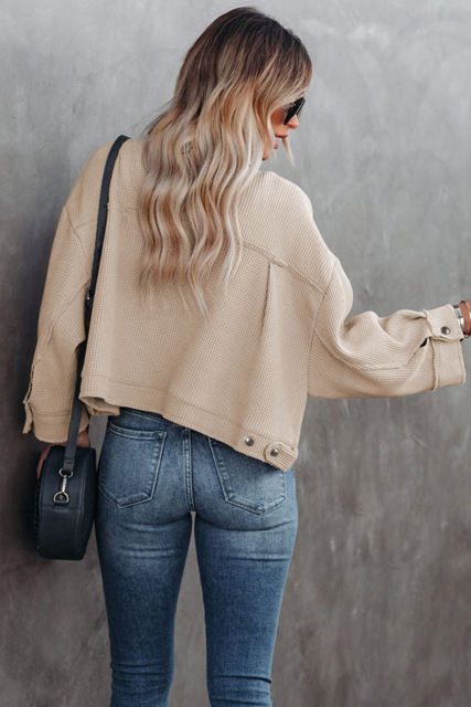 Khaki Waffle Knit Thermal Shacket LC8512529-16