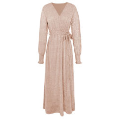 Champagne Sequin V Neck High Split Maxi Dress TQK311352-53