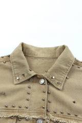 Khaki Frayed Trim Rivet Denim Jacket LC788104-16
