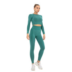 Dark Green Seamless Long Sleeve Yoga Sports Set TQE00135-36