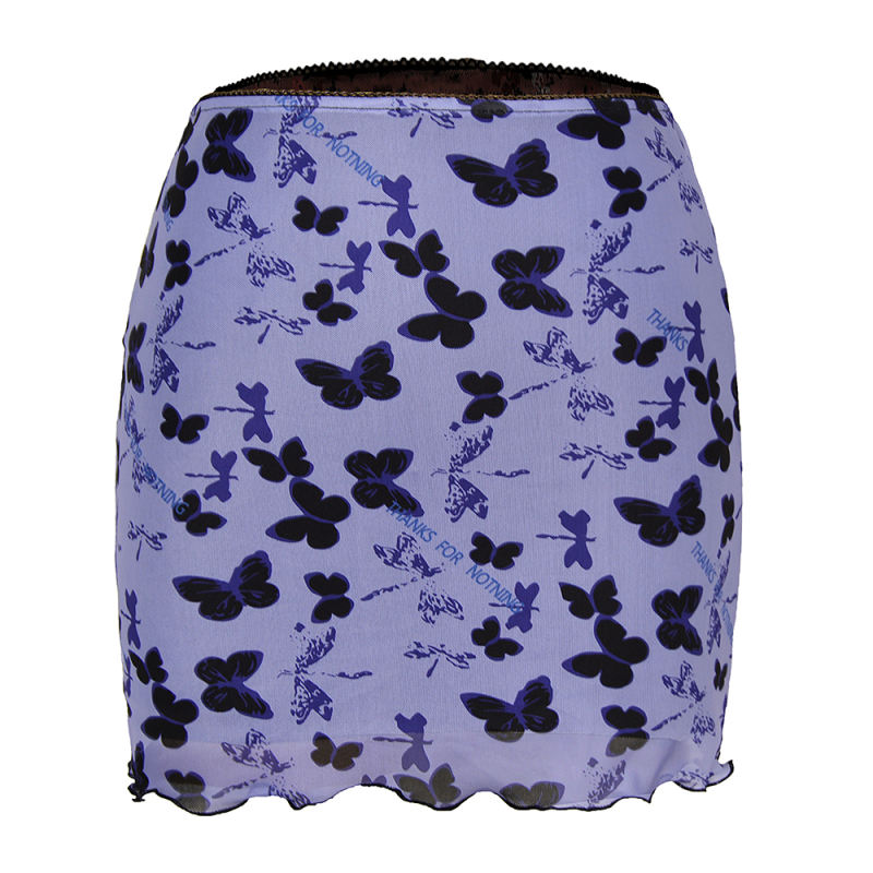 Purple Butterfly Print Double-layers Hight Waist Mini Skirt TQK360034-8