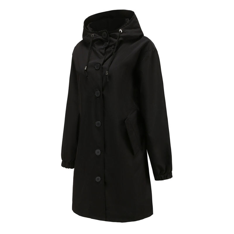 Black Weatherproof Hooded Outdoor Rainproof Coat TQK280160-2