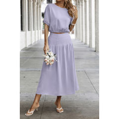 Light Purple Pleated Crop Top with Skirt Set TQX711094-38
