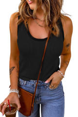 Black Pink Plain Waffle Knit U Neck Tank Top LC2567709-2