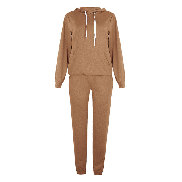 Khaki Drawstring Hoodie with Pant Set TQK710131-21