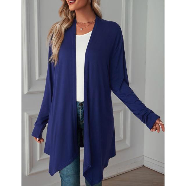 Navy Blue Cotton Blend 1/2 Sleeve Lightweight Small Coat TQK280179-34
