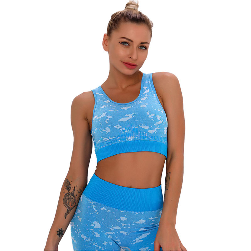 Blue Camo Print Sports Bra with High Waist Pant Set TQE00132-5