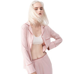 Pink Button Shirt with High Waist Pant Pajamas Set TQE90120-10