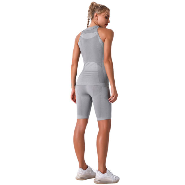 Light Grey Seamless Sleeveless Tank Sports Set TQE00136-112