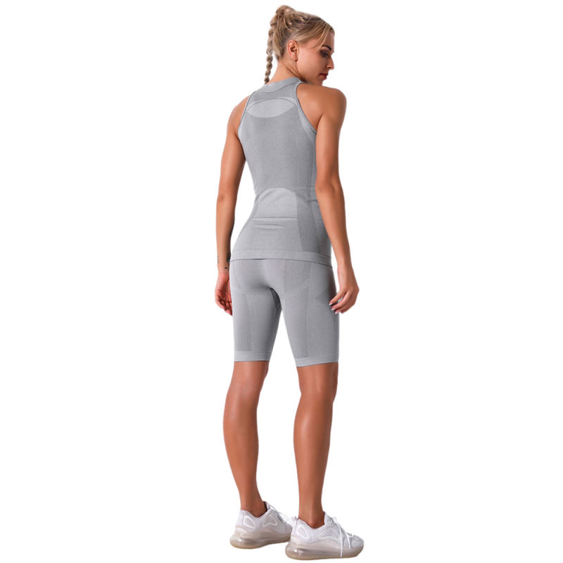 Light Grey Seamless Sleeveless Tank Sports Set TQE00136-112