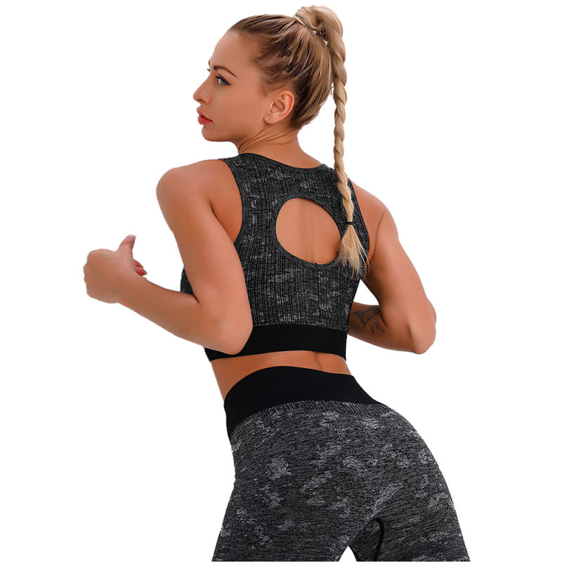 Black Camo Print Sports Bra with High Waist Pant Set TQE00132-2