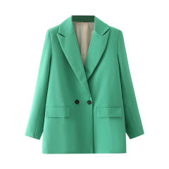 Green Lapel Collar Button Solid Color Blazer TQK260054-9