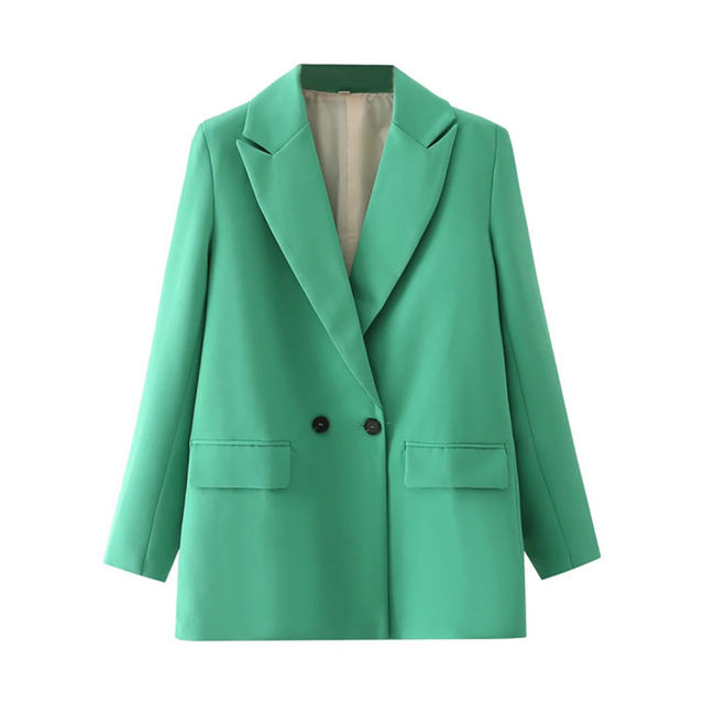 Green Lapel Collar Button Solid Color Blazer TQK260054-9