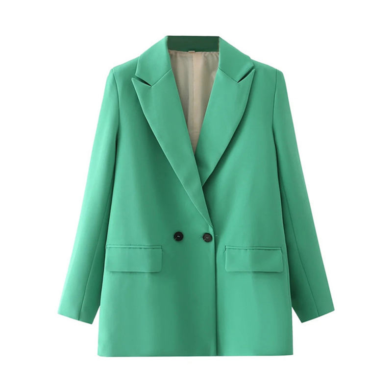 Green Lapel Collar Button Solid Color Blazer TQK260054-9