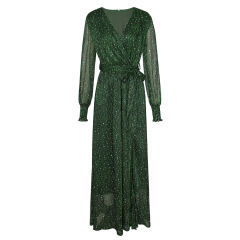 Green Sequin V Neck High Split Maxi Dress TQK311352-9