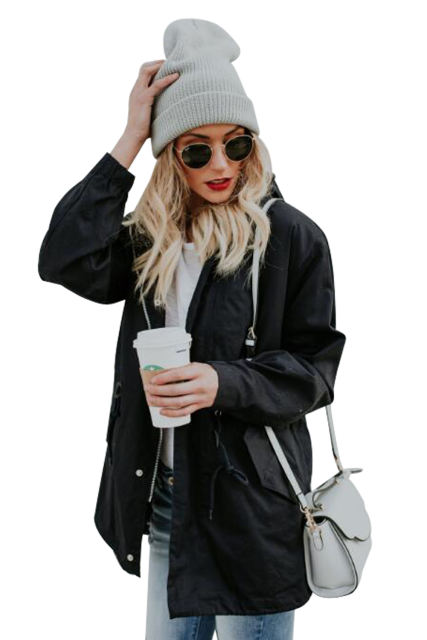 Black Zip Front Jacket with Pockets