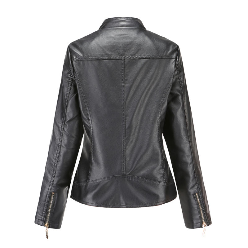 Black Classic Style Stand Collar PU Leather Jacket TQK280092-2