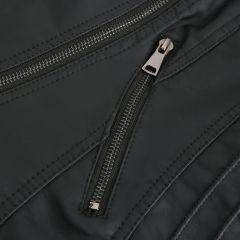 Black Zipper Slim Fit Motorcycle PU Leather Jacket TQK280090-2