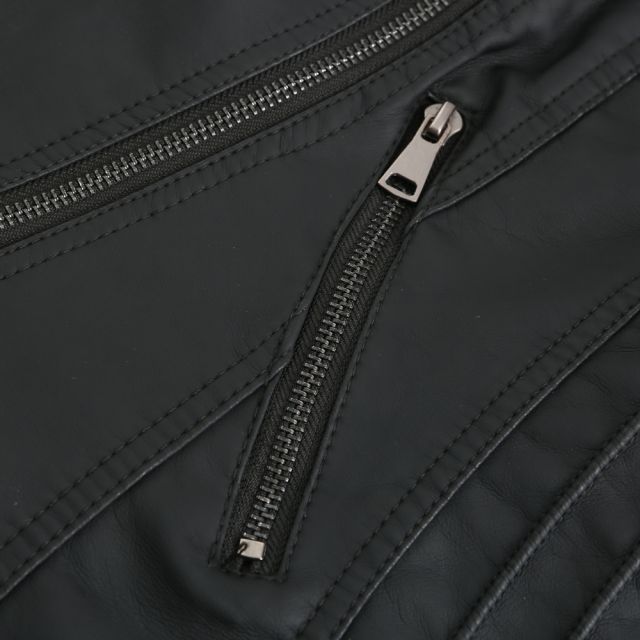 Black Zipper Slim Fit Motorcycle PU Leather Jacket TQK280090-2