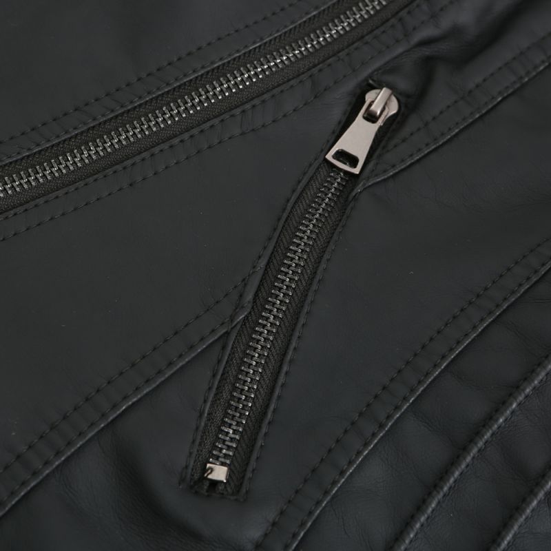 Black Zipper Slim Fit Motorcycle PU Leather Jacket TQK280090-2