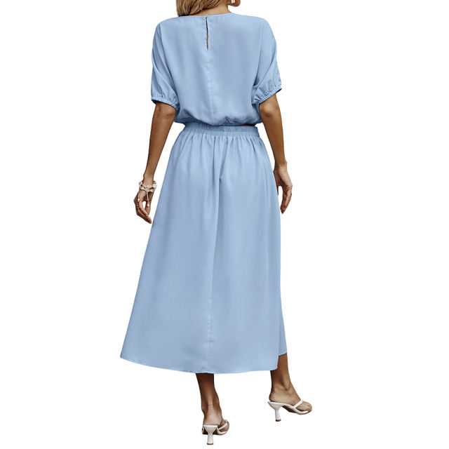 Light Blue Pleated Crop Top with Skirt Set TQX711094-30