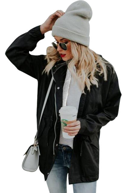 Black Zip Front Jacket with Pockets