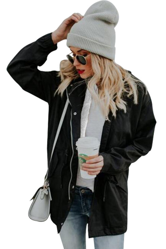 Black Zip Front Jacket with Pockets