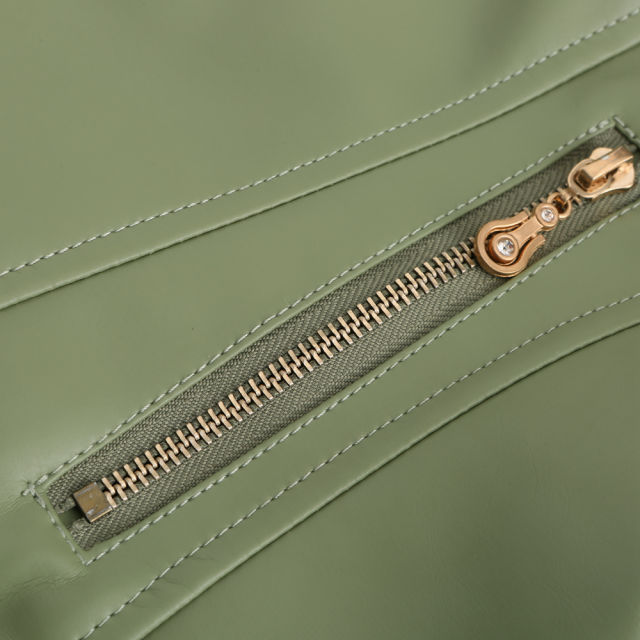 Light Green Stand Collar Zipper Detail PU Leather Jacket TQK280094-28