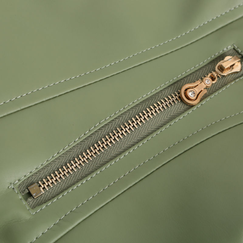 Light Green Stand Collar Zipper Detail PU Leather Jacket TQK280094-28