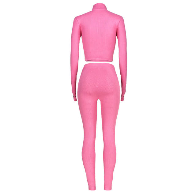 Rosy Cotton Blend Zipper Datail Long Sleeve Top with Pant Set TQK710132-6