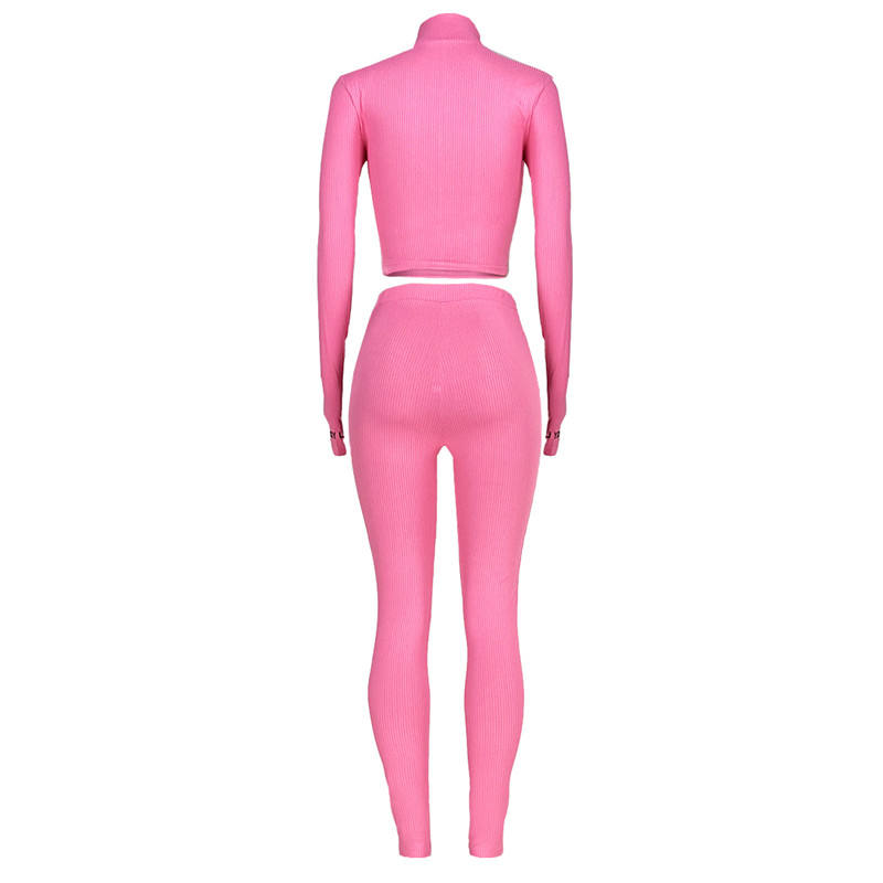 Rosy Cotton Blend Zipper Datail Long Sleeve Top with Pant Set TQK710132-6