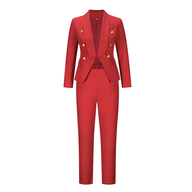 Red OL Button Blazer and Pants Set TQF711043-3