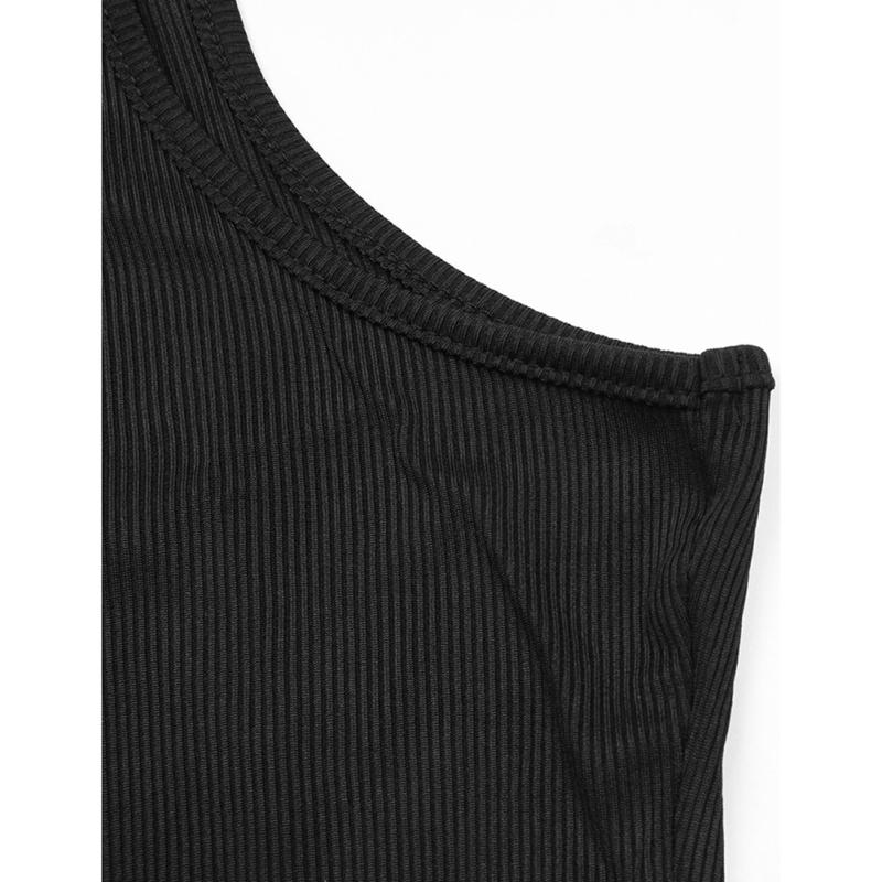 Black Multi Cut-out Asymetrical Rib Bodysuit TQV220140-2
