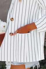 White Double Breasted Pocketed Striped Blazer LC852386-1