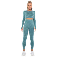Dark Green Nylon Seamless Long Sleeve Pant Yoga Set TQE91361-36