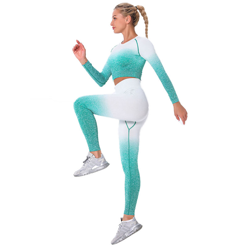 Green Gradient Long Sleeve Sports Set TQE00131-9