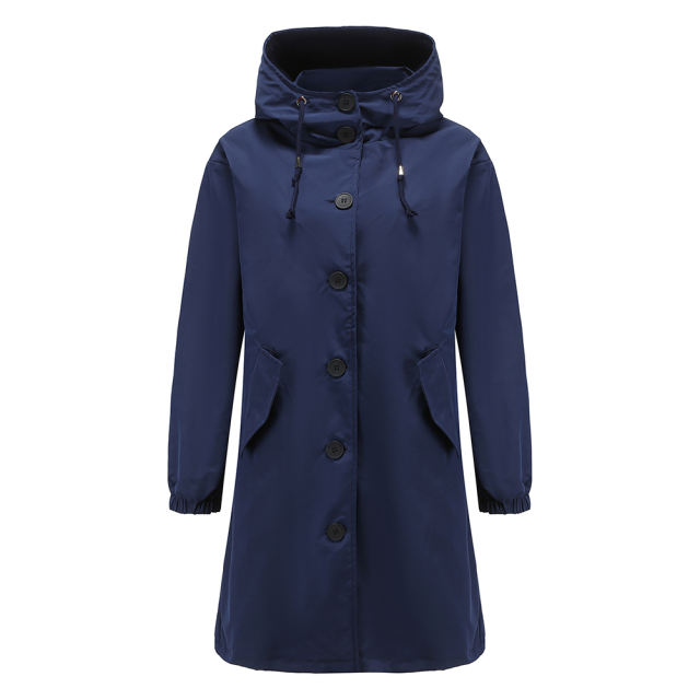 Navy Blue Weatherproof Hooded Outdoor Rainproof Coat TQK280160-34